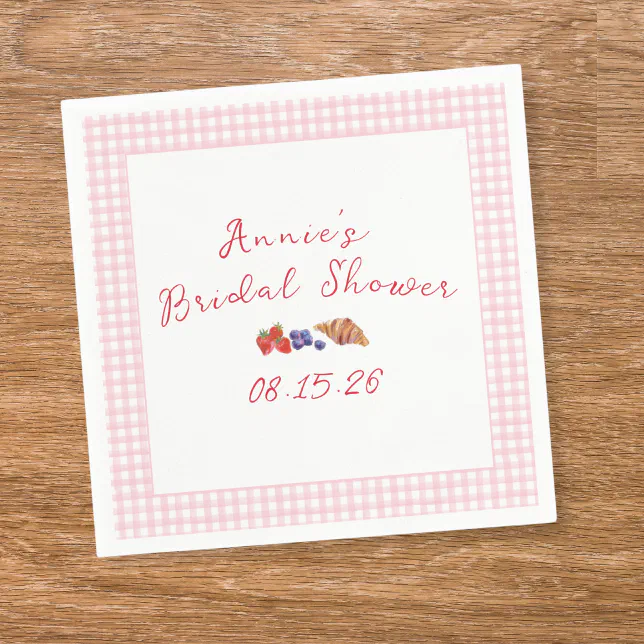 Elegant Gingham Summer Brunch Bridal Shower Pink Napkins