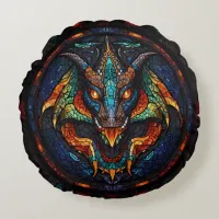 Dragon Stained Glass Mosaic Design Round Pillow