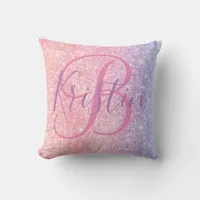 Unicorn Glitter Monogram Throw Pillow