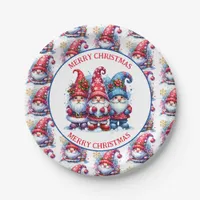 Merry Christmas Holiday Gnomes Paper Plates