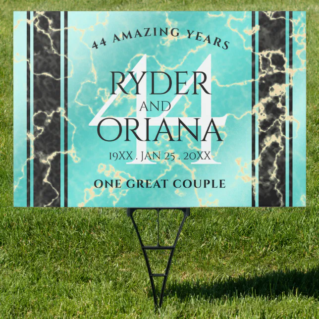 Elegant 44th Turquoise Wedding Anniversary Sign