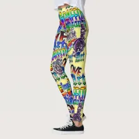 Graffiti Art Leggings, Yellow Colorful Leggings