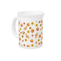 Watercolor Fall Leaves and Pumpkins Beverage Pitcher