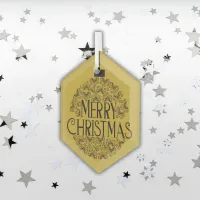 Simple Black on Gold Merry Christmas |  Glass Ornament