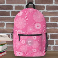 Cute Vibrant Pink Folk Art Floral Pattern Printed Backpack