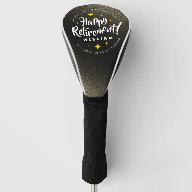 Fun Gold Glitter Stars Retirement New Adventures Golf Head Cover