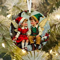 Vintage Elven Fairy Children Christmas Personalize Metal Ornament