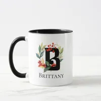 Christmas Wreath Berries Monogram Letter B Mug