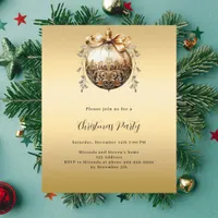 Gold bauble vintage Christmas Party invitation