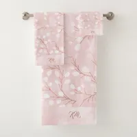 Watercolor Snowdrops Pattern Pink/Copper ID726 Bath Towel Set