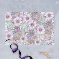 Elegant Purple Garden Flowers and Green Foliage Tissue Paper