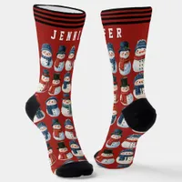 Cute Snowman Red Personalized Christmas Socks