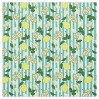 Lemon Fruit and Slices on Teal and White Stripes Fabric