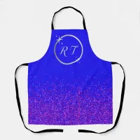 Silver initial monogram with purple glitter | apron