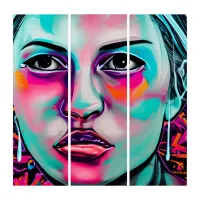 Abstract Women's Face and Tear | Teal and Pink Art