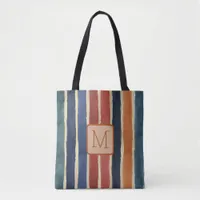 Vertical Wide Stripes Tan Color Block Monogram Tote Bag