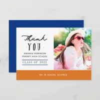 Orange and Blue Graduation Photo Thank You Card