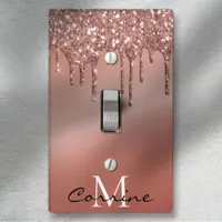 Monogram Metallic Rose Gold Dripping Glitter Light Switch Cover