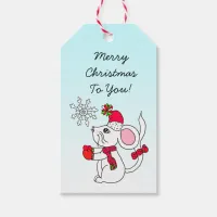 Merry Christmas Mouse Eating Snowflake Holiday Gift Tags