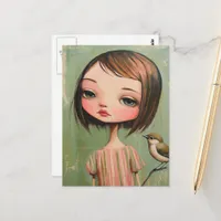 Girl With a Bird Postcard