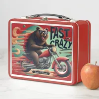 Bear Rides Motorcycle Fast Metal Lunch Box