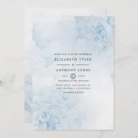 Dusty Blue Watercolor floral Wedding Invitation