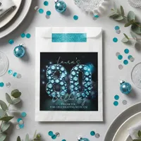 Glamorous Teal Blue Diamonds Black 80th Birthday Favor Bag