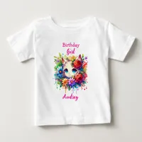 Cute Rainbow Anime Cat Birthday Girl Personalized Baby T-Shirt