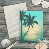 Tropical Isle Sunrise Wedding Teal ID581 Save The Date