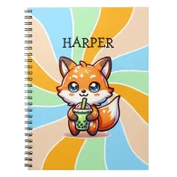 Cute Kawaii Fox with Bubble Tea Personalized Notebook