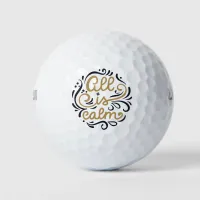 Gold All is Calm Typography Christmas Holiday Golf Balls