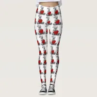 Grey Teddy Bear Holding Heart Heart Leggings