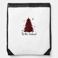 Tis The Season Red Plaid Christmas Tree Drawstring Bag