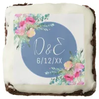 Blue Floral Pink Rosebud Wedding Personalized Brownie