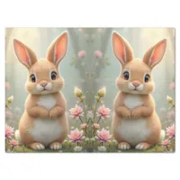 Cute little bunny surrounded by flowers, decoupage tissue paper