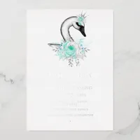 Aqua and Silver Swan Quinceañera Foil Invitation