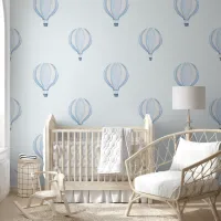 Cute Pastel Blue Hot Air Balloon Baby Boy Nursery Wallpaper