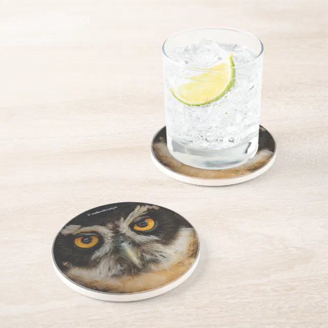 Mesmerizing Golden Eyes of a Spectacled Owl Coaster