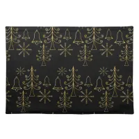 Gold Christmas Tree Bell and Snowflake Pattern Cloth Placemat