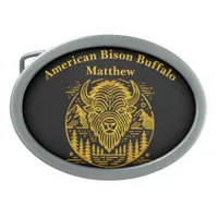 Gold Bison Amid Mountains and Trees Belt Buckle