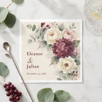 Watercolor Burgundy Hydrangea Blush Floral Wedding Napkins
