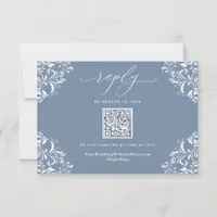 Elegant Dusty Blue Vintage Wedding QR Code RSVP Card