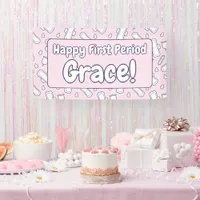 Happy First Period Name Pink Cute Tampon Pad Banner