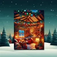 Warm and Cozy Log Cabin Christmas Greetings Postcard