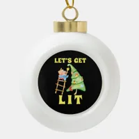 Let's Get Lit Funny Christmas Drinking Classic Ceramic Ball Christmas Ornament