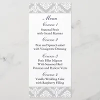 purple damask Wedding menu