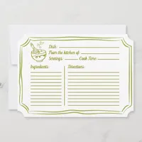 Recipe Card for Bridal Shower Elegant Olive Green