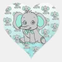 Elephant Baby Shower Gray and Teal Heart Sticker