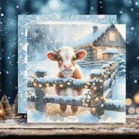 Cute Calf Personalized Farming Themed Christmas Holiday Card