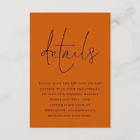 Navy Blue Burnt Orange QR Code Wedding Details Enclosure Card